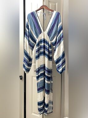 Chaser Blue & White Striped V-Neck Maxi Dress